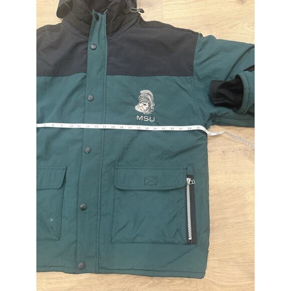 Vintage 90s Champion Michigan State MSU Jacket XL Green Black Sellout Hood Coat - Picture 5 of 11